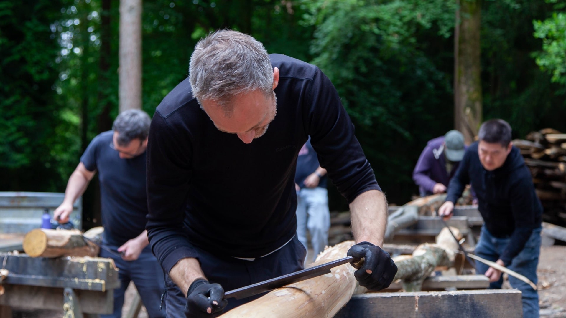 The Brightec team out in the woods for a team building exercise