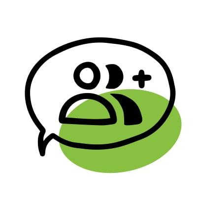 Illustration of 2 heads in a speech bubble