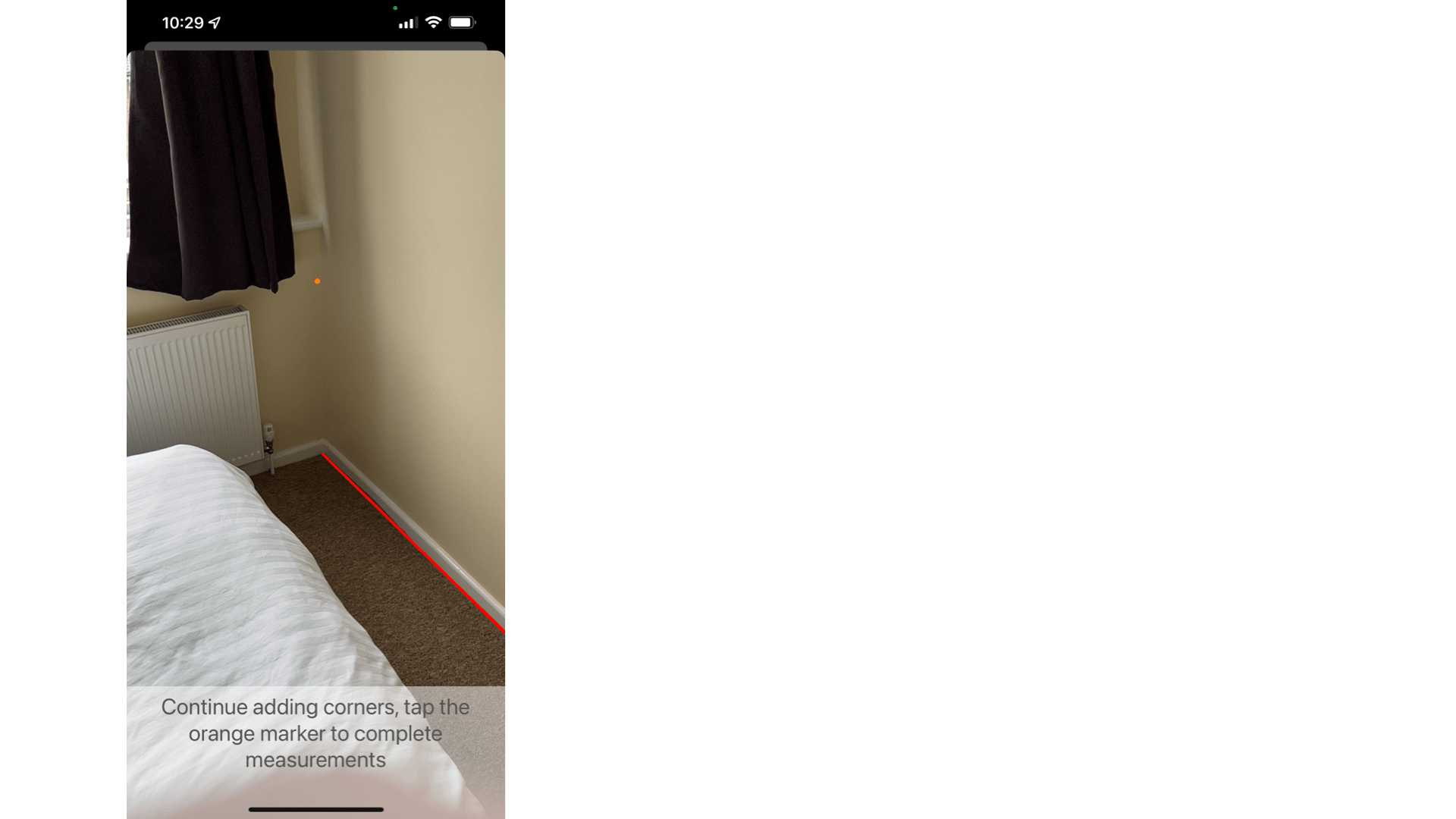 A screenshot of how the project works when measuring a room